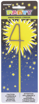 7" Sparkler Number 4 Cake Topper Candle