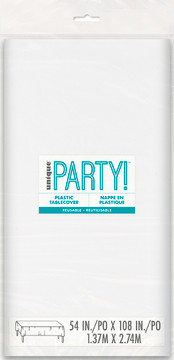 White rectangular plastic tablecover 54 x 108 inches disposable party tablecloth