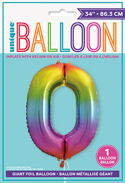 34" Rainbow Foil Balloon Number 0