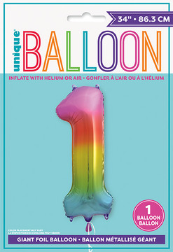 34" Rainbow Foil Balloon Number 1