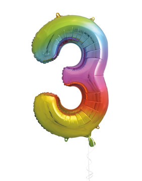 34" Rainbow Foil Balloon Number 3