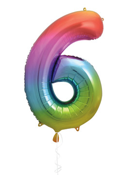 34" Rainbow Foil Balloon Number 6