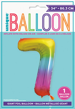 34" Rainbow Foil Balloon Number 7