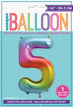 34" Rainbow Foil Balloon Number 5