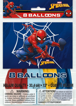 Packaging of the Marvel Spider-Man balloons showing the set of four colors.
