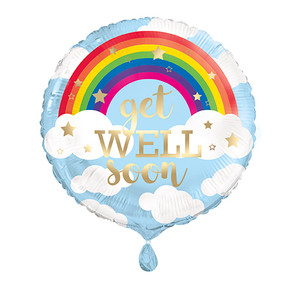 Get Well Soon Rainbow balloon with funny faces.
