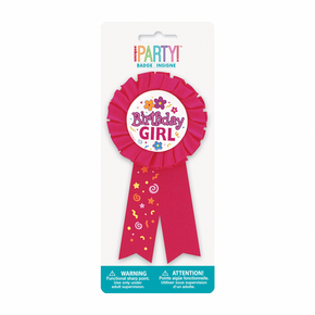 Pink birthday ribbon badge