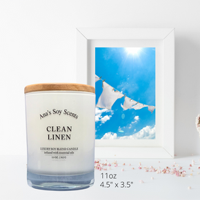Clean Linen, Ana's Soy Scent Glass Candle With Lid 11oz