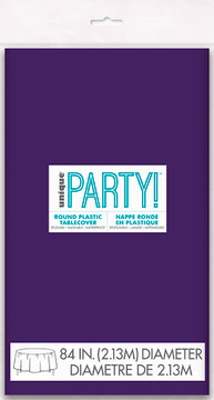 Deep purple round plastic tablecover, 84-inch party tablecloth