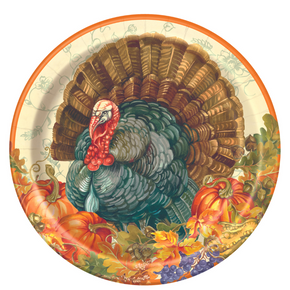 8 5/8 inch Thanksgiving turkey paper plates 8 count with autumn leaf design