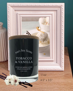 Tobacco & Vanilla, Ana's Soy Scents 11oz Candle with Lid