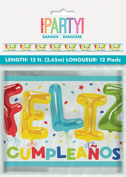 Foil Feliz Cumpleanos Balloon Birthday Banner 12 ft