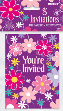 8 Invitations Happy Birthday Blossom flower patter