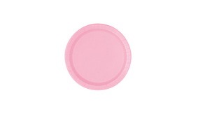 Pack of 16 lovely pink 8.5-inch paper plates in clear packaging.