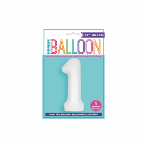 Large white number 1 foil balloon for birthday part