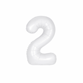 Large white numeral two balloon with matte finish