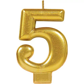 Birthday Candle Metallic Numeral ''5'' Gold