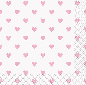 Pink Hearts Baby Shower Beverage Napkins 16ct