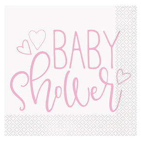 pink hearts baby shower large paper napkins 16-count