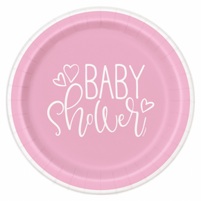 Pink Hearts Baby Shower Paper Plates – 8 5/8 in, 8 ct