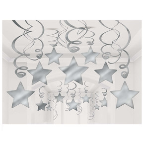 Silver Star Swirl Decorations Pack 30pcs