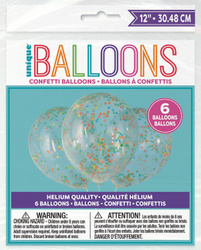 6 Confetti Balloons Rainbow 12"