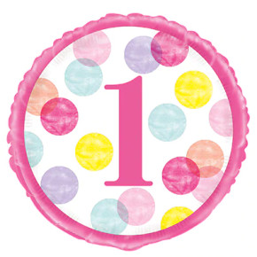 Pink Dots 1st Birthday Foil Balloon 18"