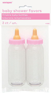 5" Plastic Fillable Pink Baby Bottle Girl Baby Shower Favors 2ct