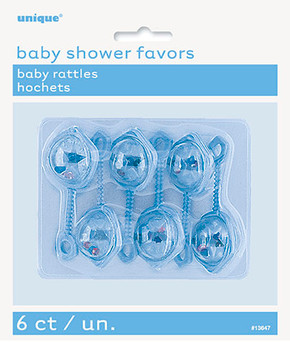 Blue Baby Rattle Favors 2.5" 6ct