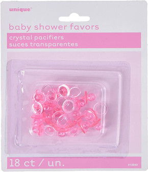Mini Plastic Pink Pacifier Girl Baby Shower Favor Charms, 18ct