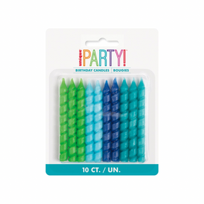 Mixed color green and blue candles for birthday cakes
 Decorative blue and green candles for party cake toppe