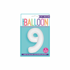 34” Matte White Number 9 Foil Balloon – 1ct