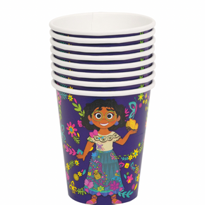 Paper cups with Encanto design displayed together