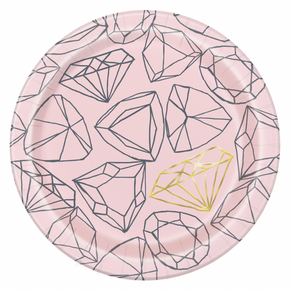 Bachelorette Pink Diamonds Party Plates – 6 3/4 in, 8 ct