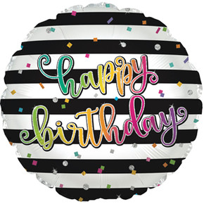 Happy Birthday Black Stripes Foil Balloon 17''