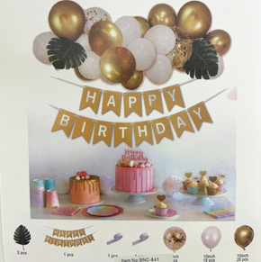 White/Gold Balloon Garland w/Birthday Banner Kit/set