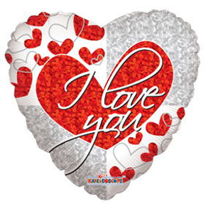 I Love You Ballon Silver & Red Hearts 18''
