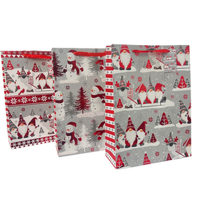 Christmas Gnomes on Gray, Snowman on Red, Gnomes with Snowflakes on Red