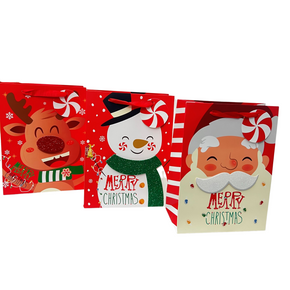 Christmas Santa, Snowman and Deer on Red Small Bags