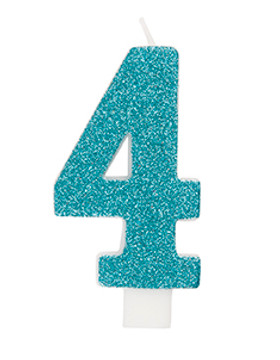 Glitter Number 4 Birthday Candle - Assorted Colors