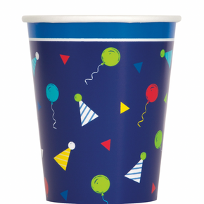 Paper cups with colorful confetti birthday design