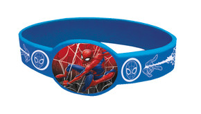 Blue Spider-Man bracelet with Spider-Man in action and web motifs.