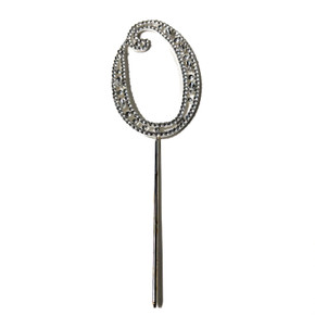 Silver Rhinestone Number 0 Cake Topper Monogram isolated on white background.