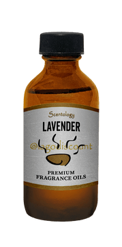 The product is presented in a clear glass bottle with a secure screw-top lid, containing 2 ounces of lavender fragrance oil. The label features the product name and highlights its intended uses, reflecting its versatile application for home fragrance.