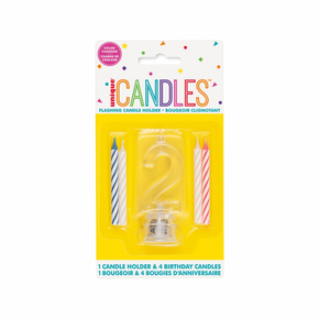 Multicolor light up number 2 candle holder for cakes