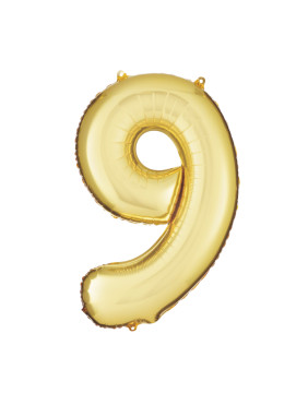 34-inch metallic gold number 9 balloon for birthdays, parties, and milestone celebrations. 34-inch metallic gold number 9 balloon for birthdays, parties, and milestone celebrations.