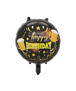 16-inch black Beer Birthday foil balloon, packaged