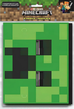 Minecraft paper masks 8 count with green block design for gamer-themed parties