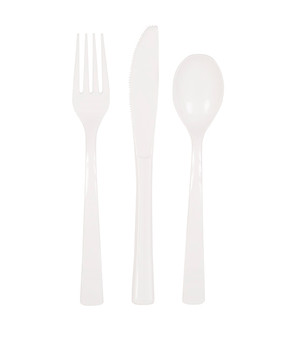 White Plastic Cutlery 18 ct 6 Knives, Forks, Spoons