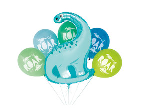 Giant 33-inch dinosaur foil balloon with five 12-inch printed latex balloons